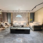 Modern Luxury Sofa Set with High-Gloss Natural Burl Wood Veneer, Full-Wrap Polished Gold Stainless Steel Frame & Handcrafted Braided Detail